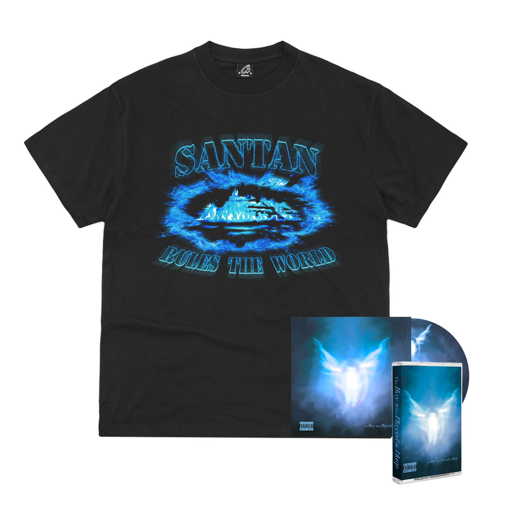 Santan Alcatraz Tee (Black/Blue Flame), CD + Cassette