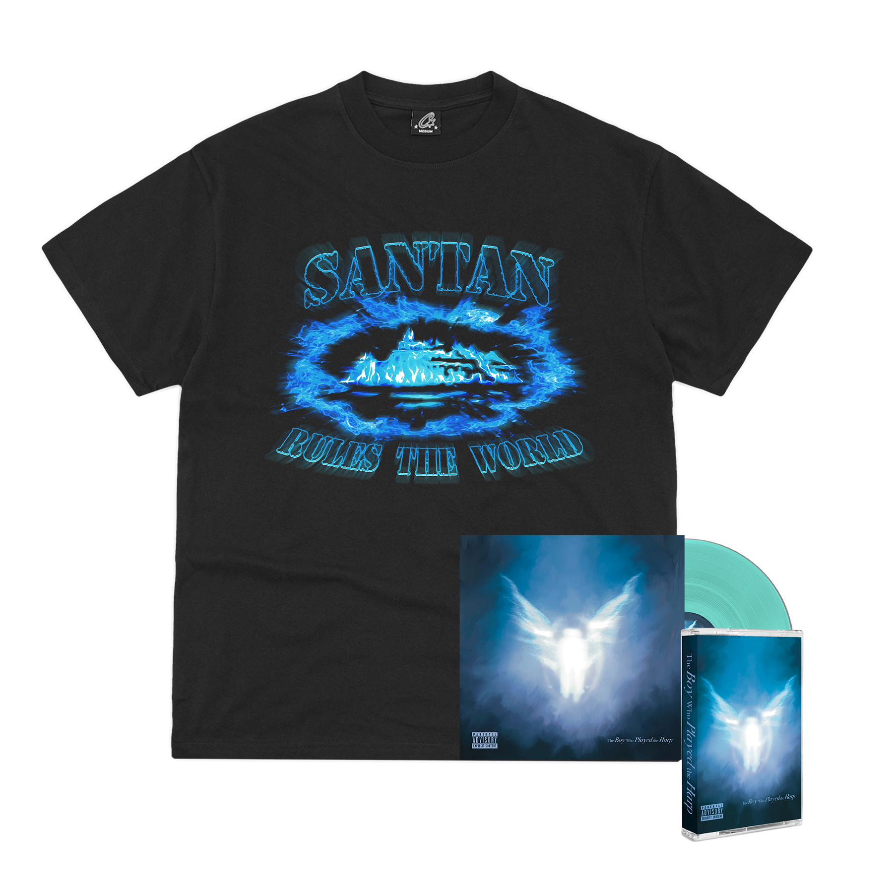 Santan Alcatraz Tee (Black/Blue Flame), Vert Vinyl 2LP + Cassette
